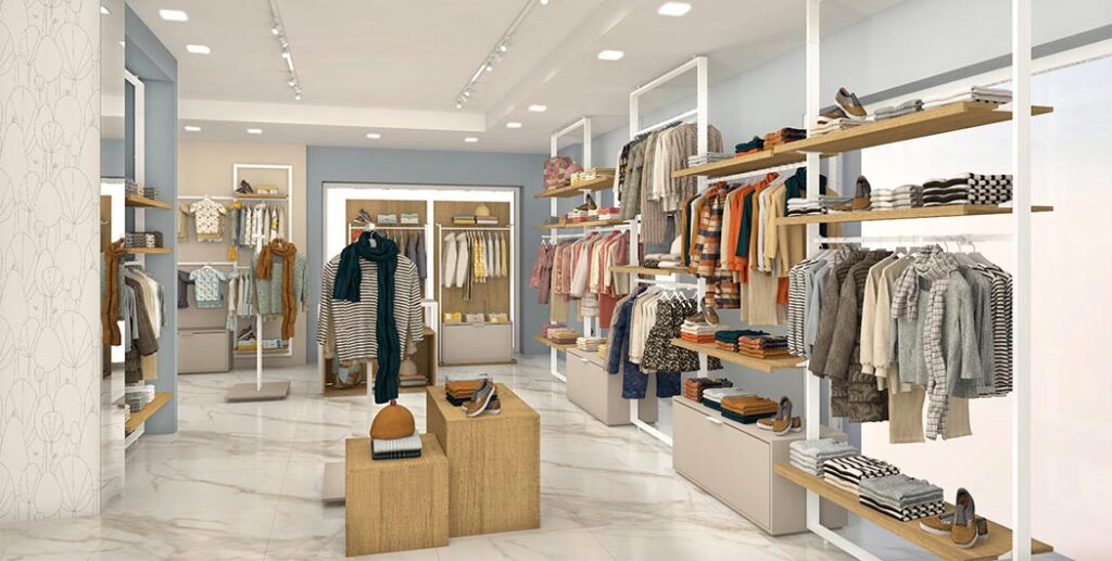 Progettazione negozio abbigliamento bambino a cura di Spettacolo Design