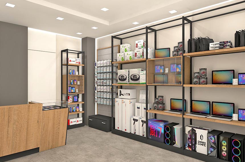 Progettazione di un negozio di elettronica e pc realizzato da Spettacolo Design